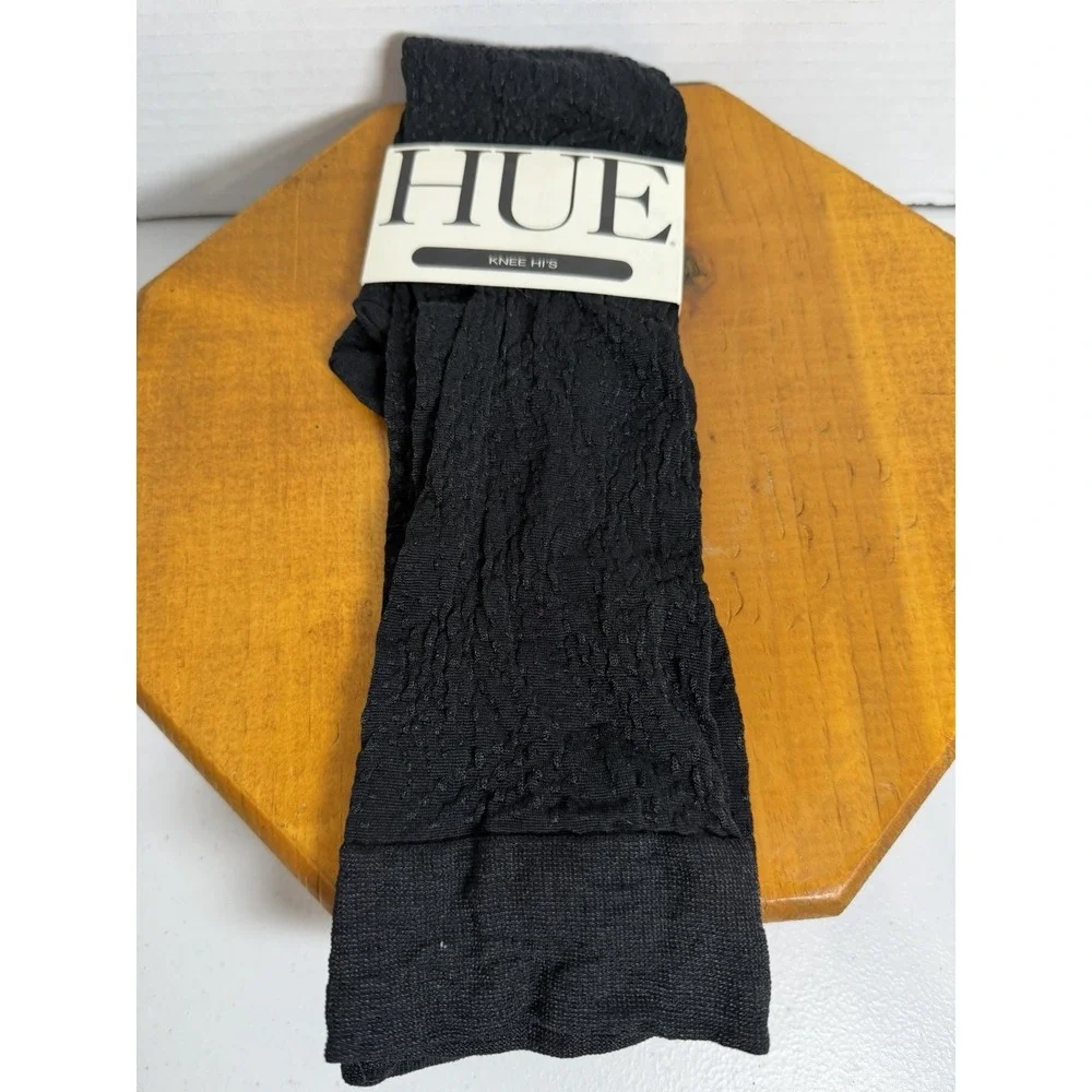 Vinatge HUE black Textured knee High Socks One Size Nylon Spandex Made in Israel